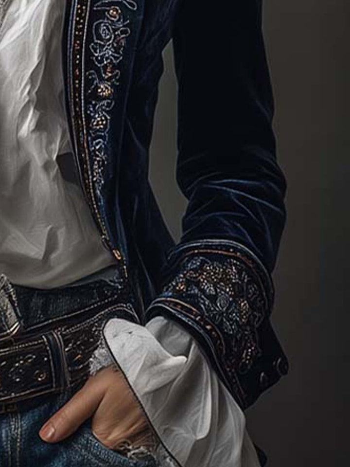 Vivienne | Midnight Embroidered Blazer