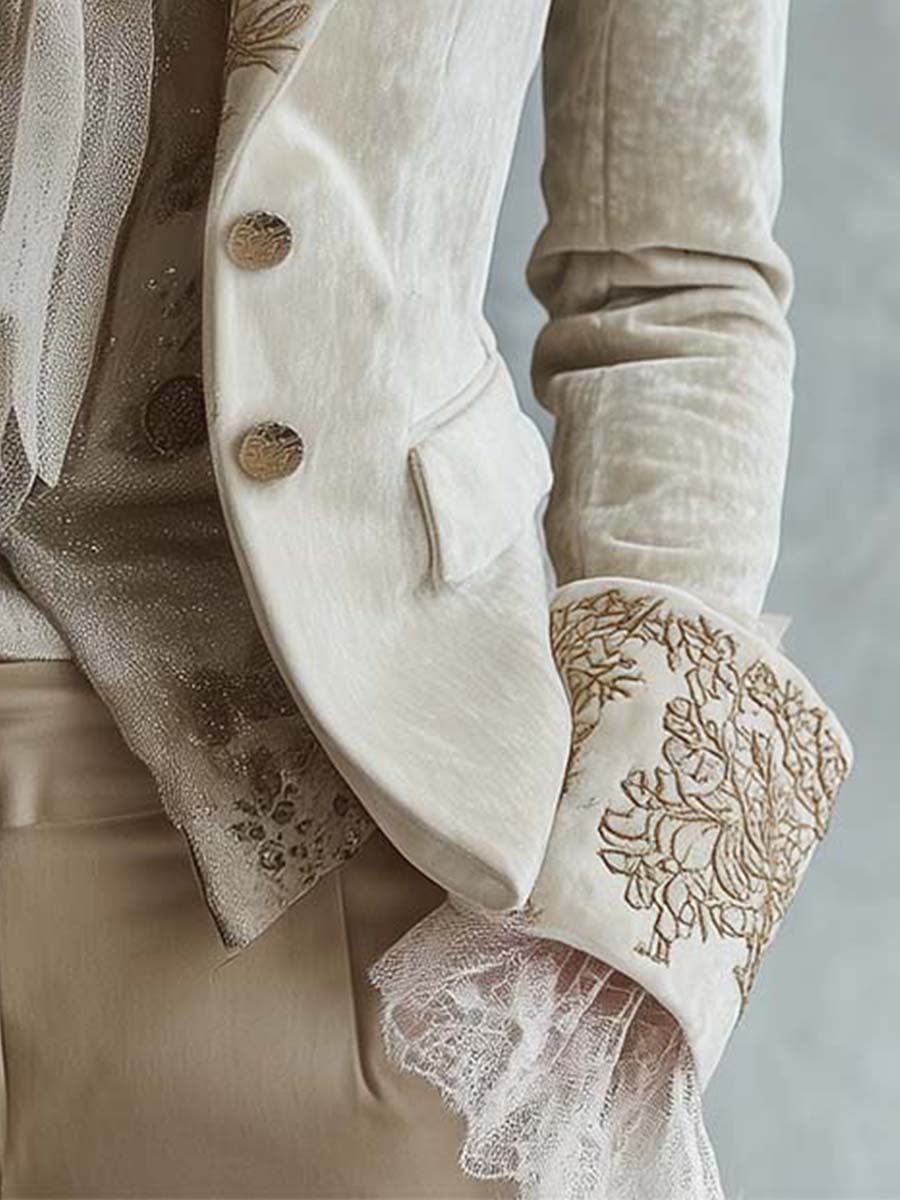 Camille | Ivory Embroidered Tailored Blazer