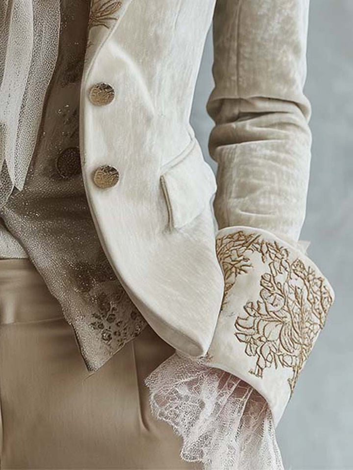 Camille | Ivory Embroidered Tailored Blazer