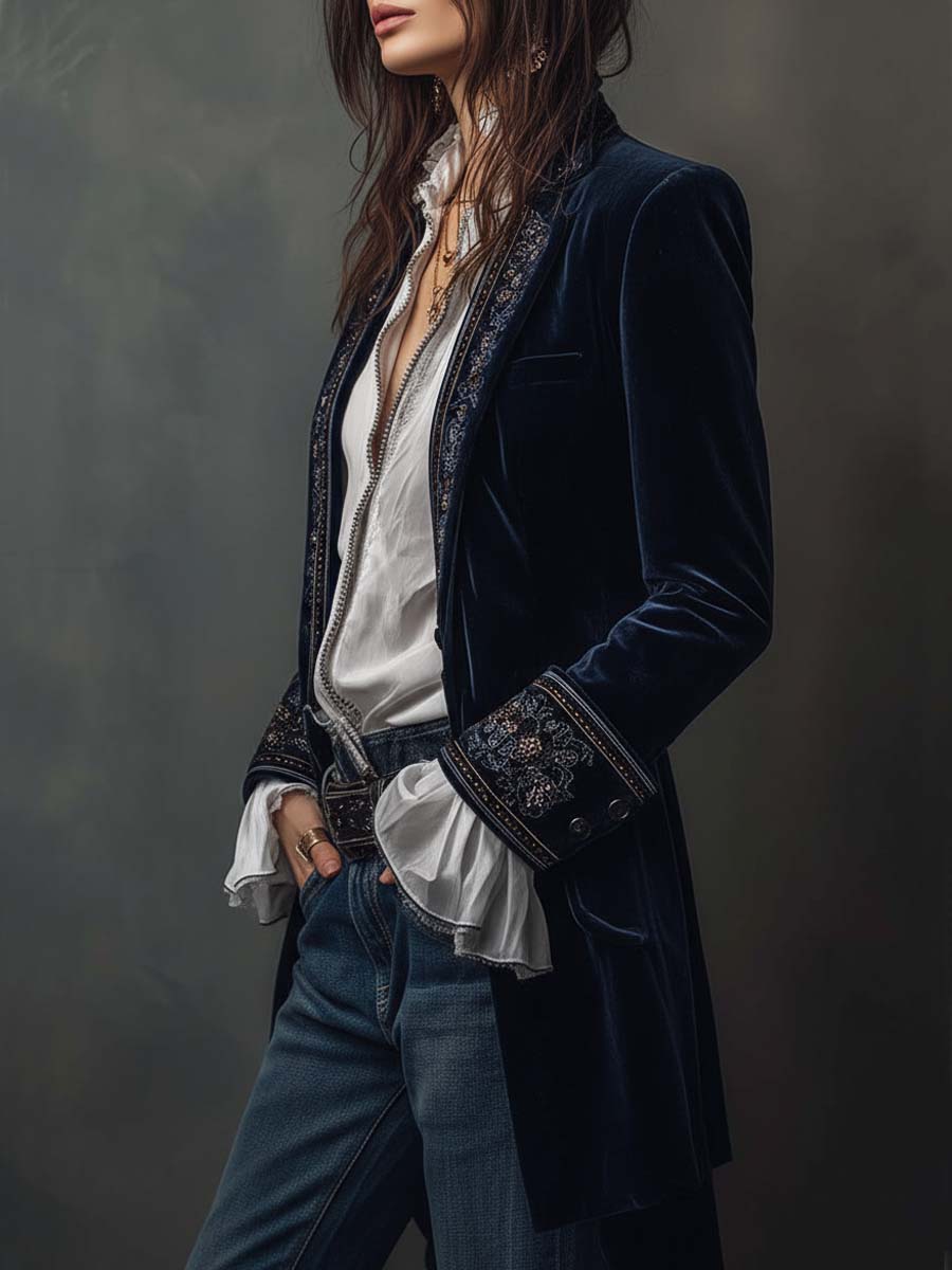 Vivienne | Midnight Embroidered Blazer