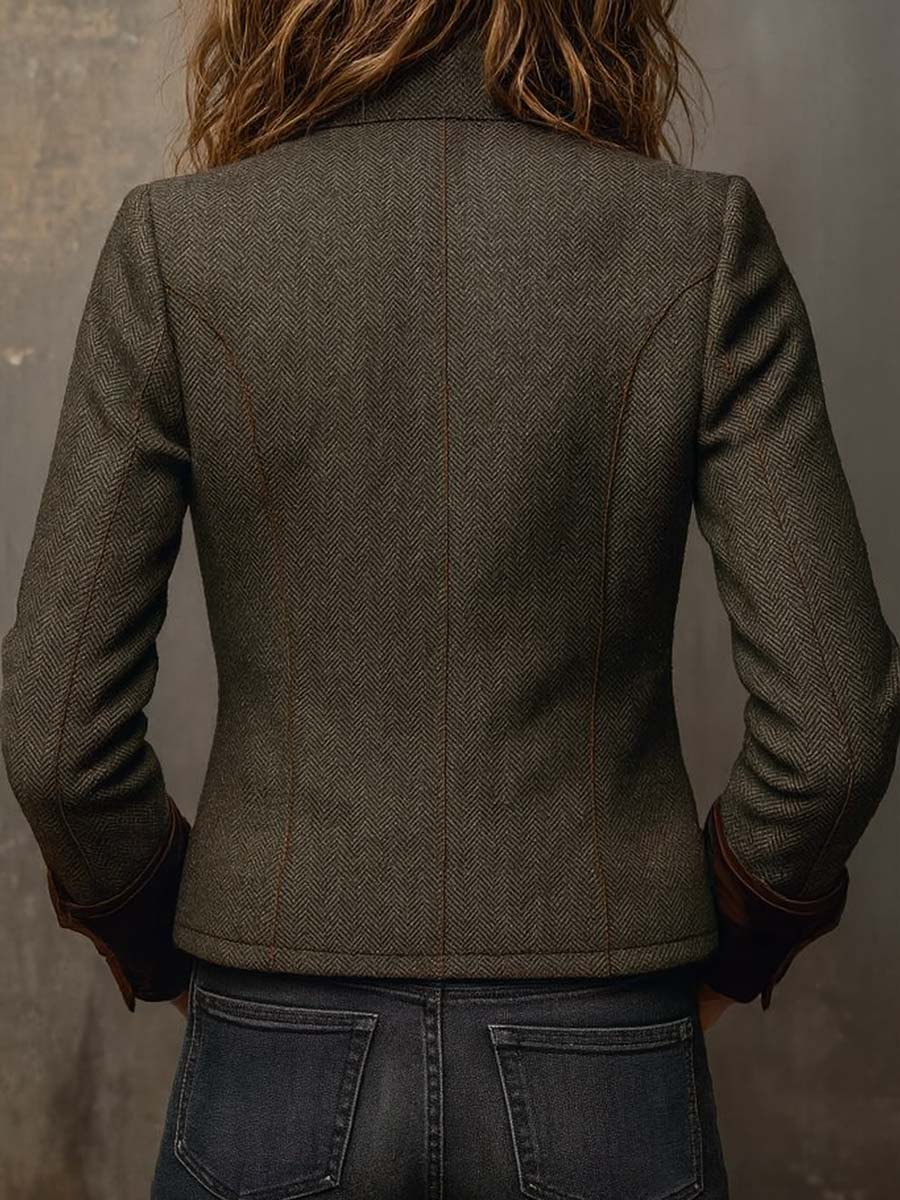 Savannah | Olive Herringbone Contrast Blazer