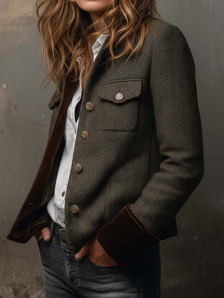 Savannah | Olive Herringbone Contrast Blazer