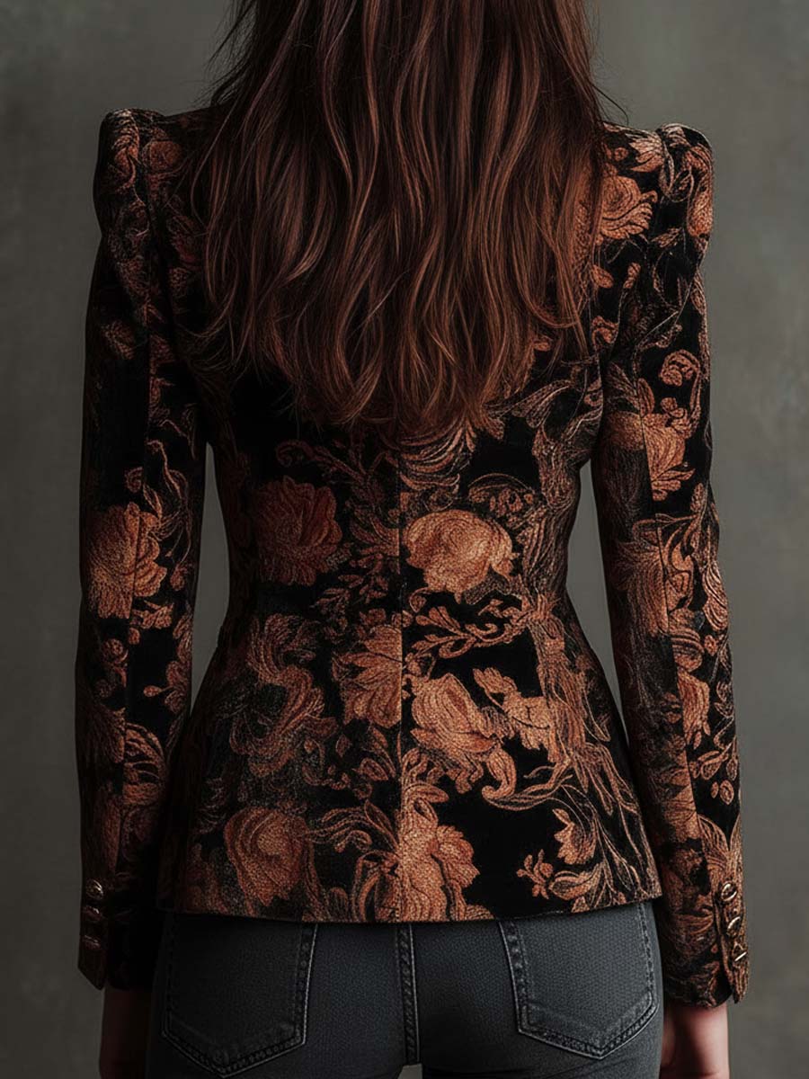 Arabella | Black & Bronze Floral Tailored Blazer