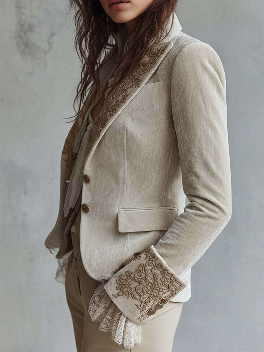 Camille | Ivory Embroidered Tailored Blazer