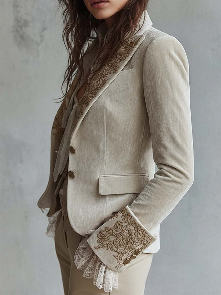 Camille | Ivory Embroidered Tailored Blazer