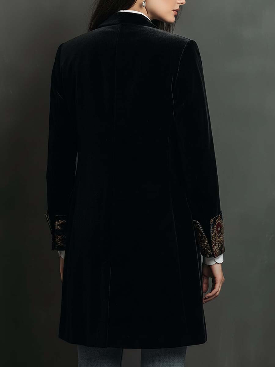 Vivienne | Black Velvet Baroque Longline Blazer