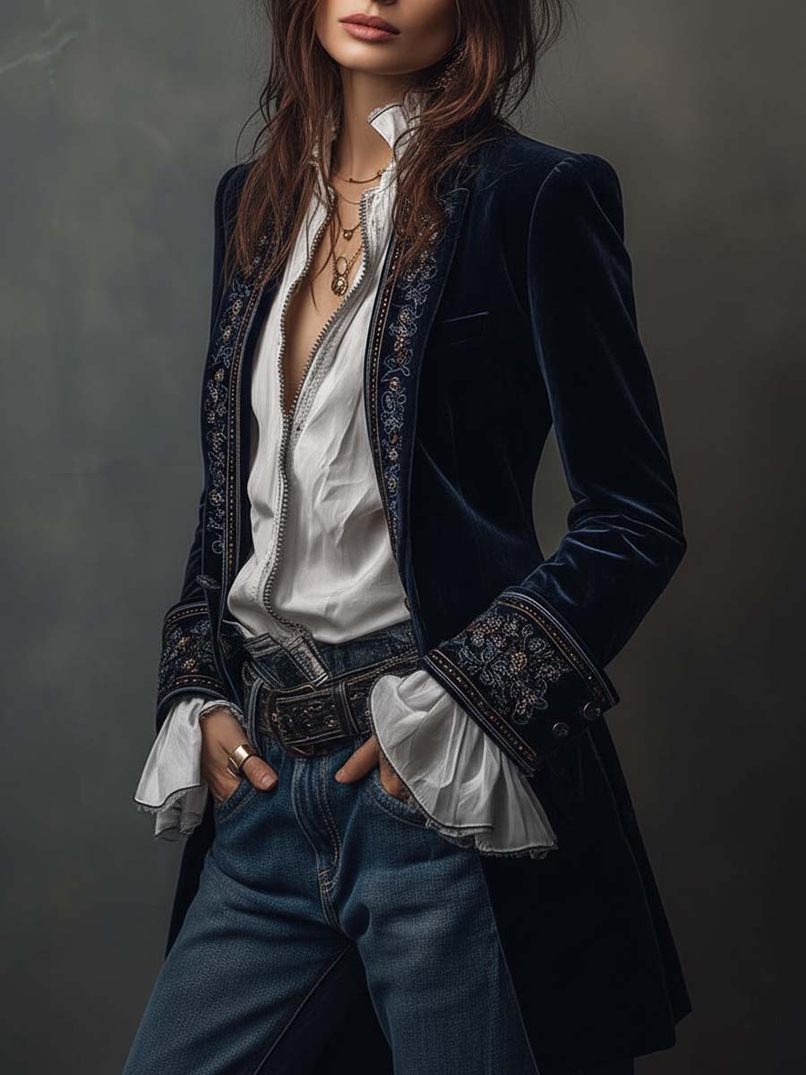 Vivienne | Midnight Embroidered Blazer