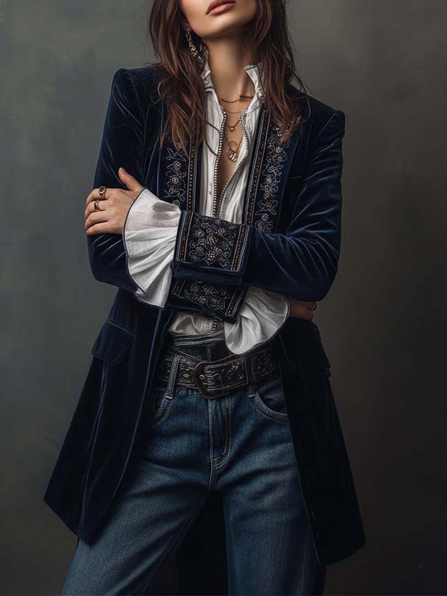 Vivienne | Midnight Embroidered Blazer