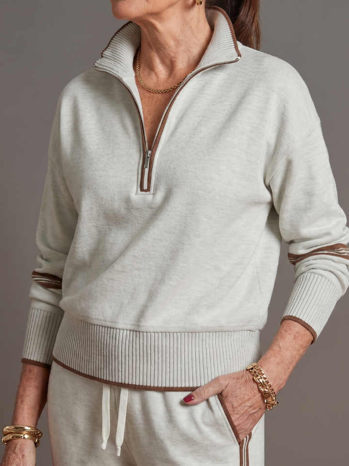 Light quarter-zip sweatshirt with ribbed cuffs and jogger drawstring waistband