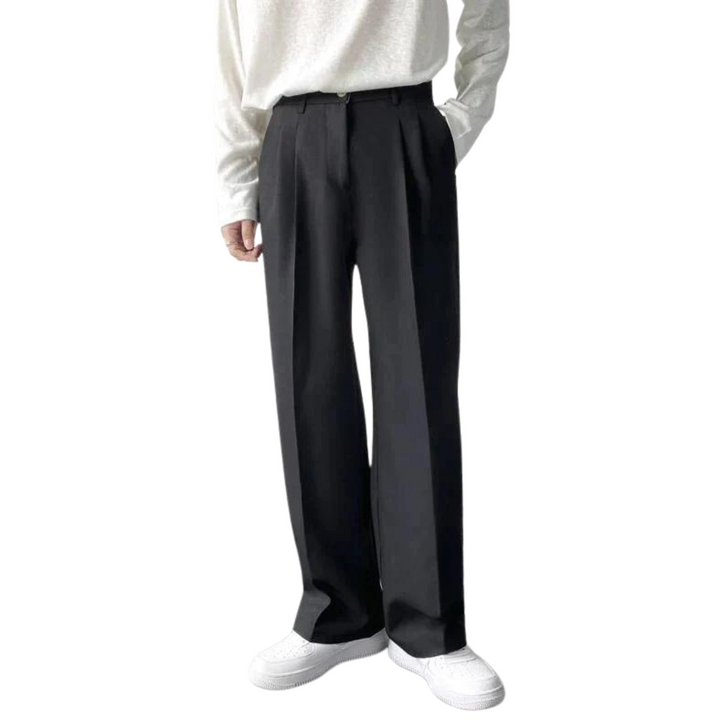 Black pleated wide-leg trousers with waistband and belt loops
