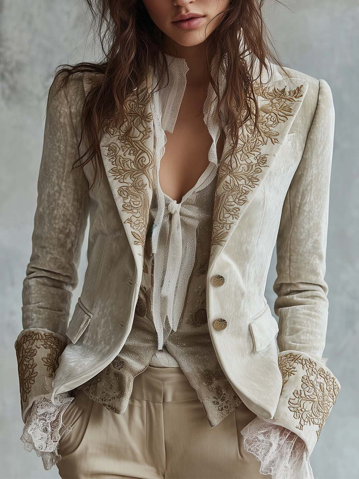 Camille | Ivory Embroidered Tailored Blazer