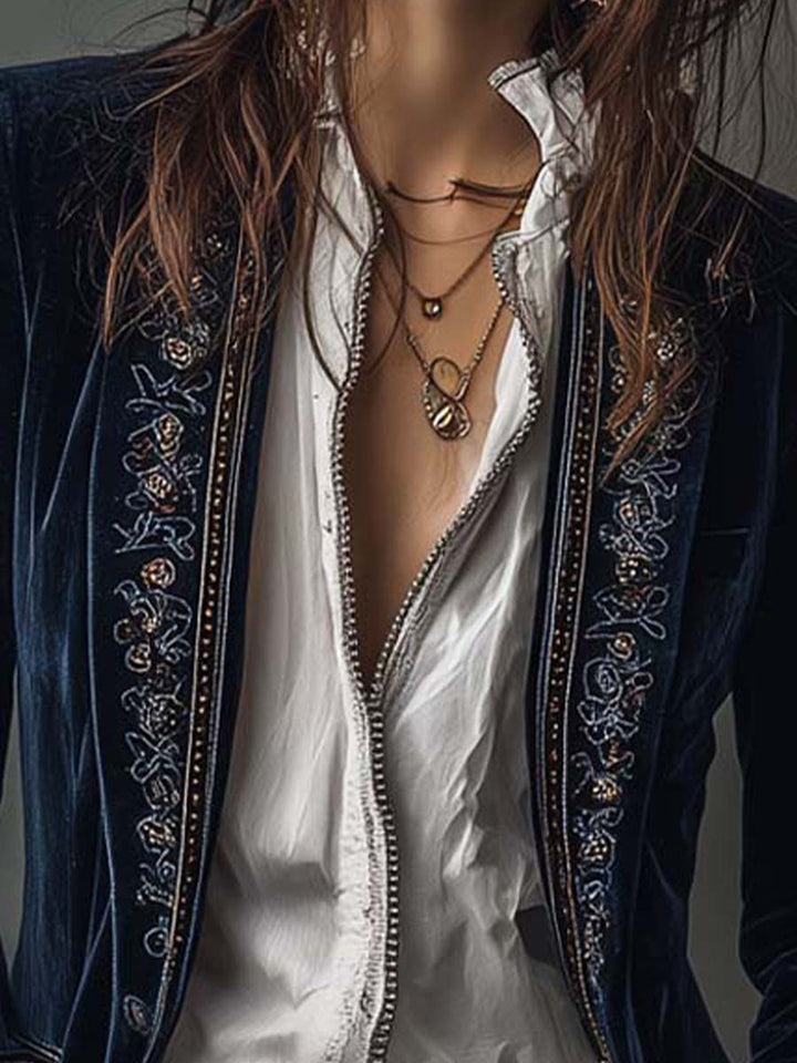 Vivienne | Midnight Embroidered Blazer