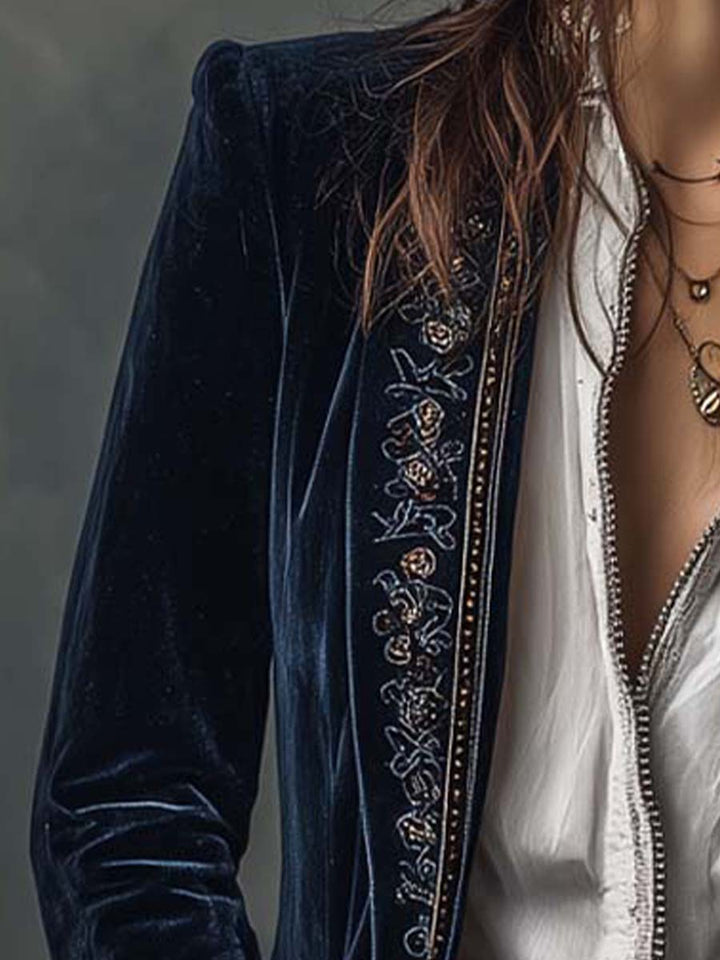 Vivienne | Midnight Embroidered Blazer