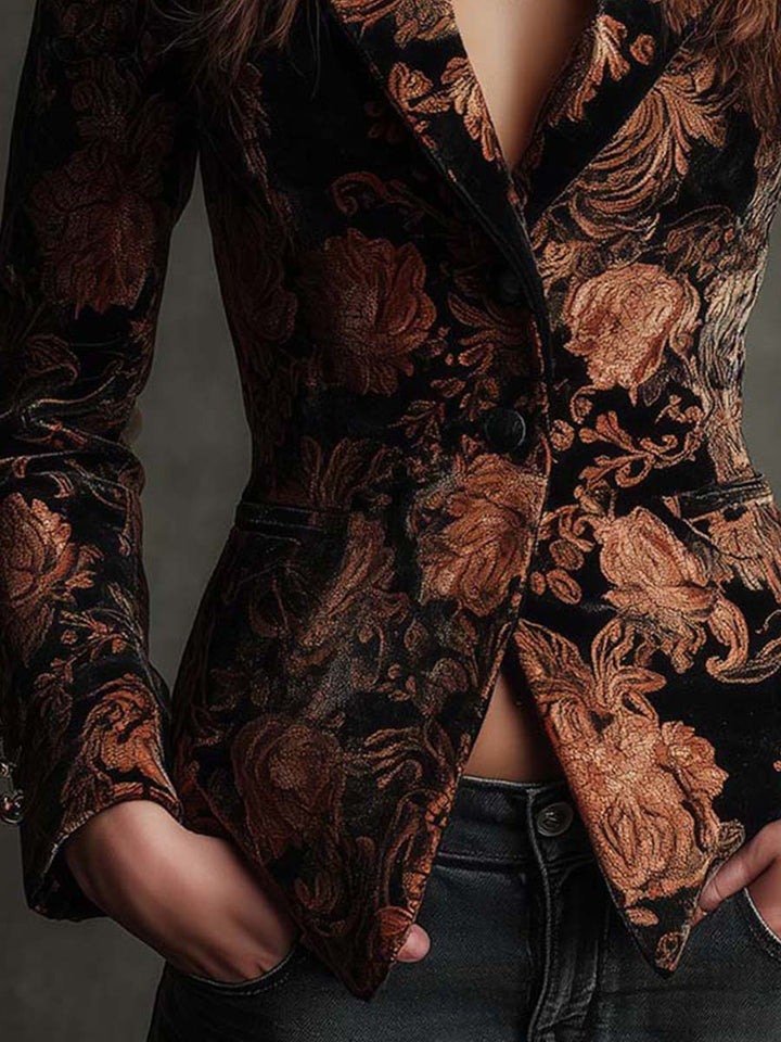 Arabella | Black & Bronze Floral Tailored Blazer