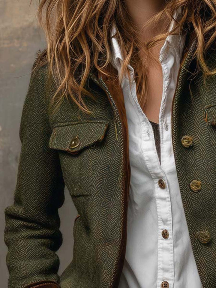 Savannah | Olive Herringbone Contrast Blazer