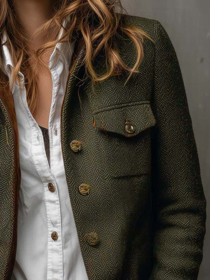 Savannah | Olive Herringbone Contrast Blazer