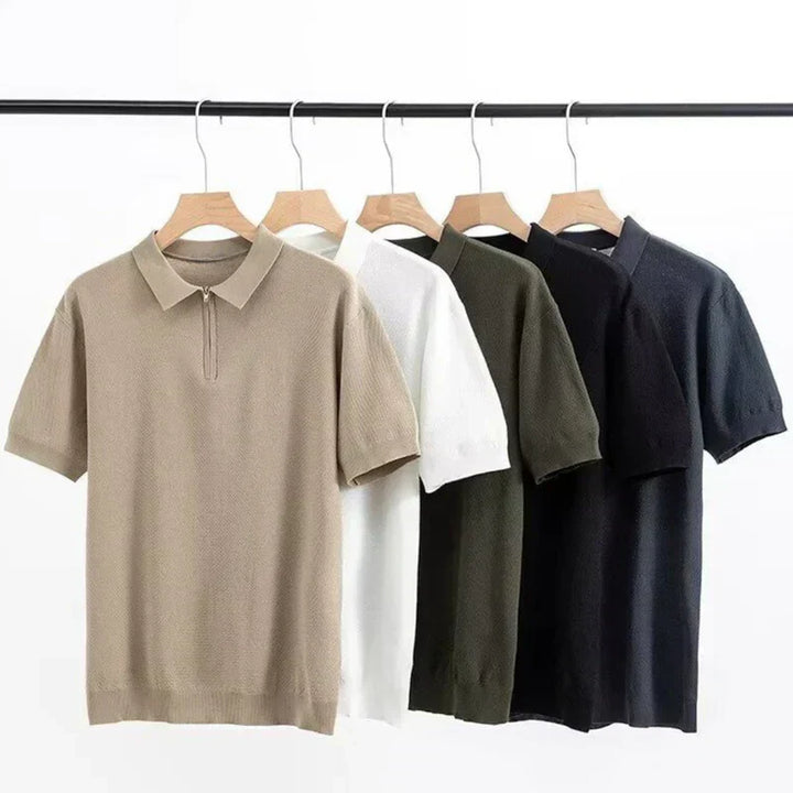 Zip polo shirts in multiple colors, short sleeves, polo collar, and front quarter zip