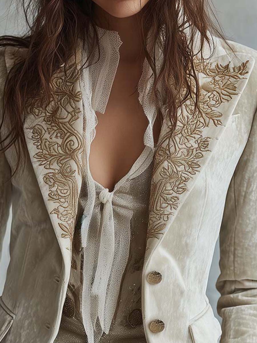 Camille | Ivory Embroidered Tailored Blazer