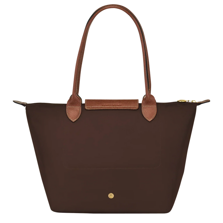 Longchamp medium tote bag with top handles, front flap pocket, gold-tone hardware
