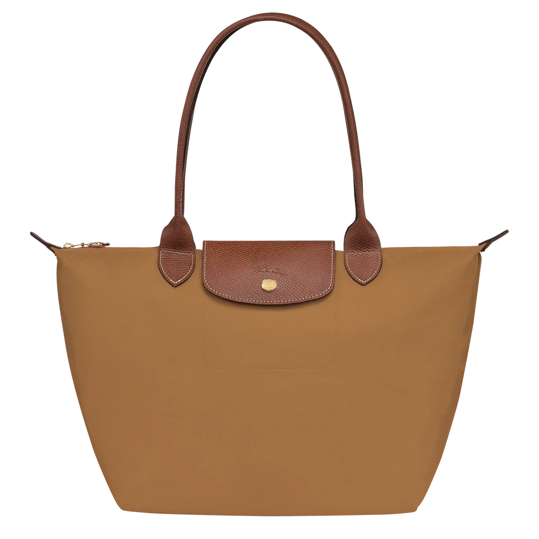 Fawn medium tote bag with front patch pocket and leather top handles