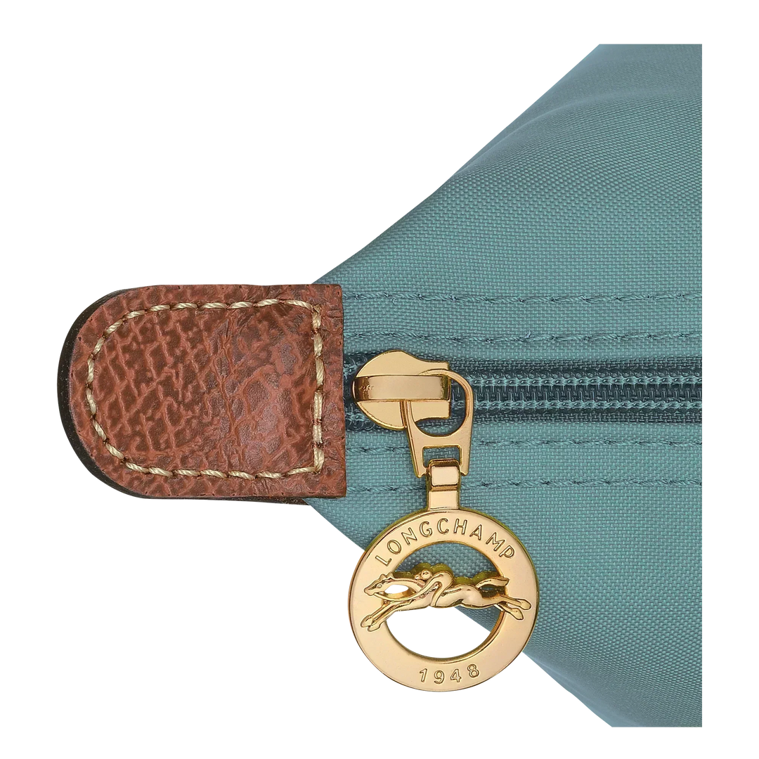 Longchamp Le Pliage medium tote zipper with gold logo pull and leather trim