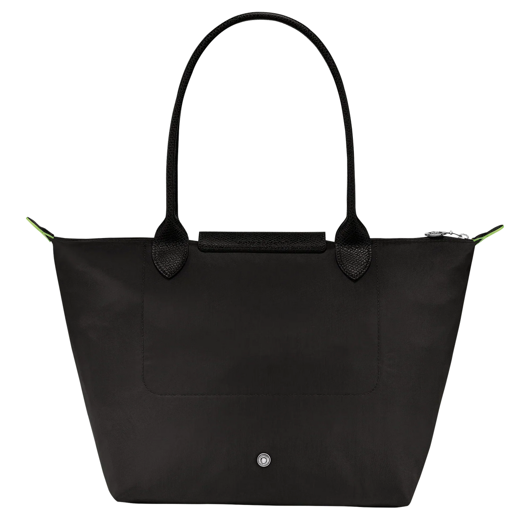 Longchamp medium Le Pliage tote in black with front panel pocket and top handles