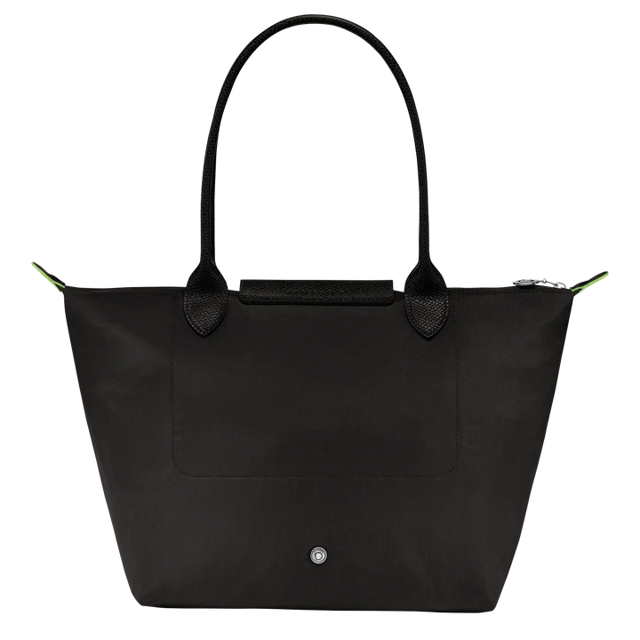 Longchamp medium Le Pliage tote in black with front panel pocket and top handles