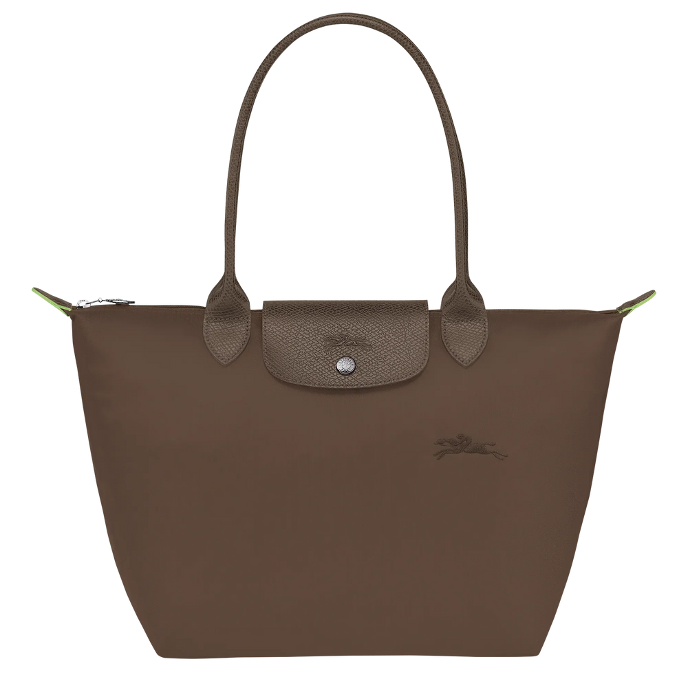 Longchamp Medium Le Pliage tote in terra brown, top handles and snap pocket