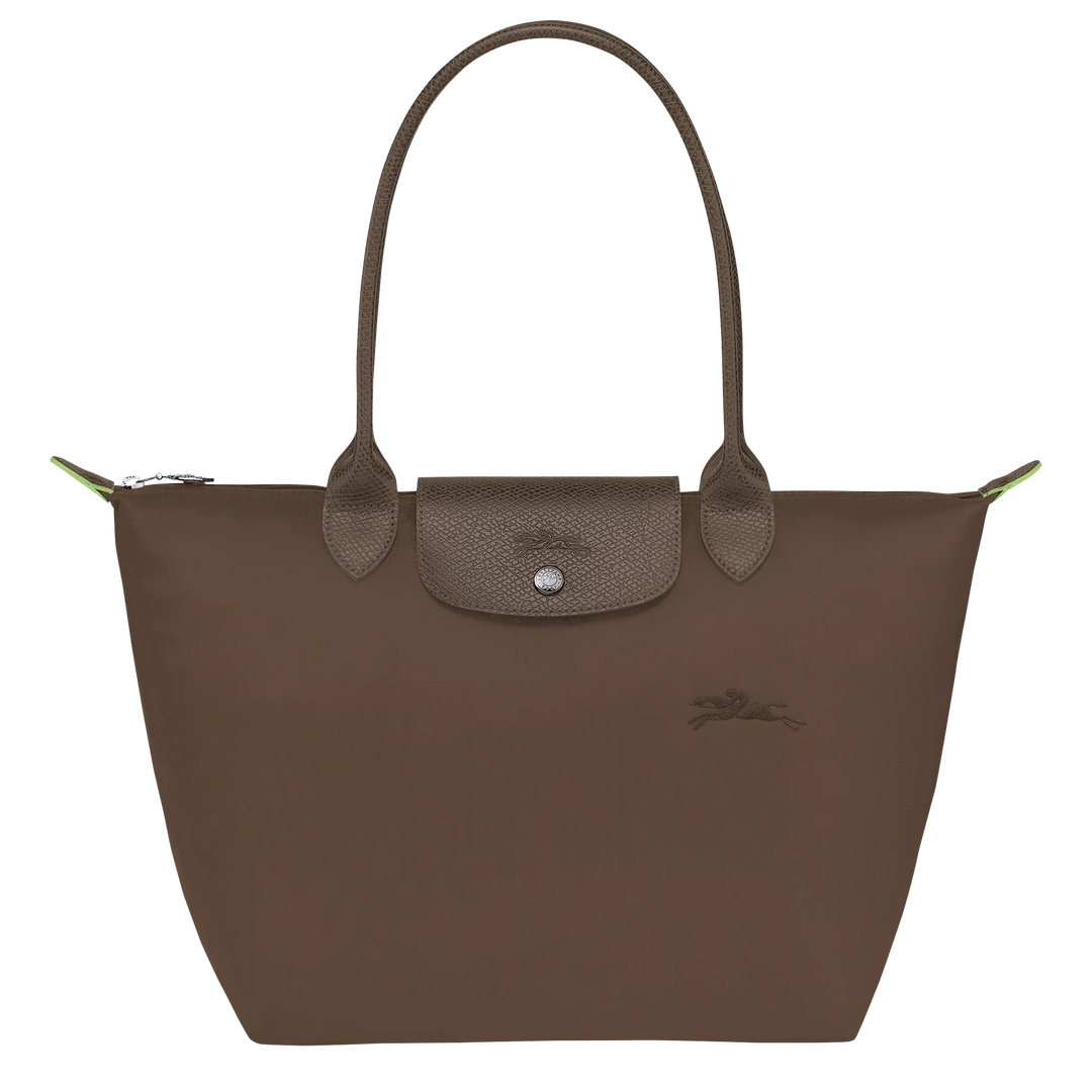 Longchamp Medium Le Pliage tote in terra brown, top handles and snap pocket