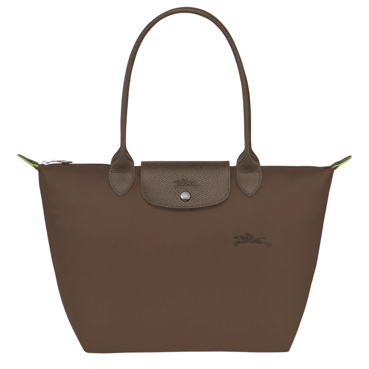 Longchamp Medium Le Pliage tote in terra brown, top handles and snap pocket