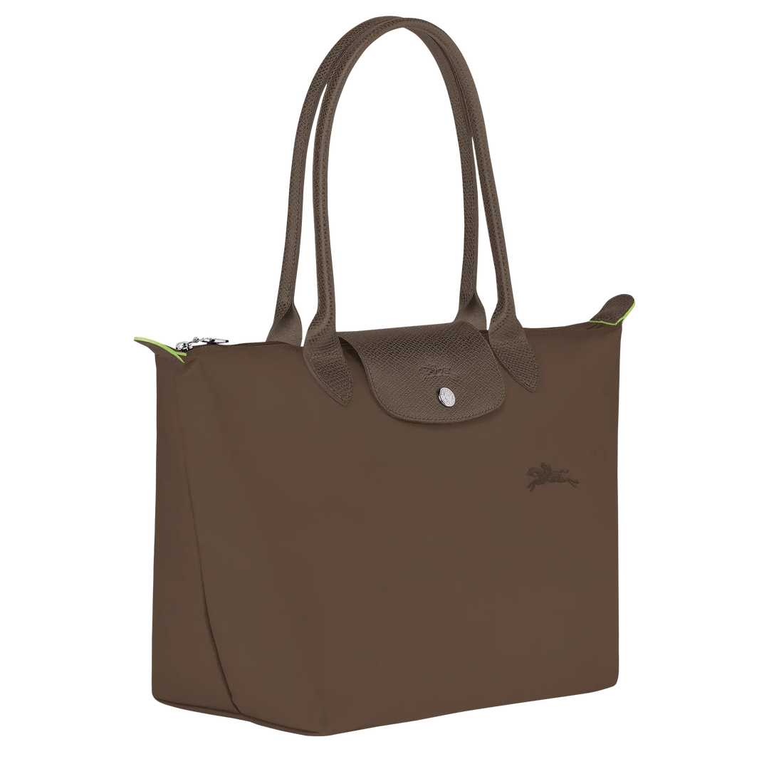 Longchamp Medium Le Pliage tote in terra brown with front logo and structured sides