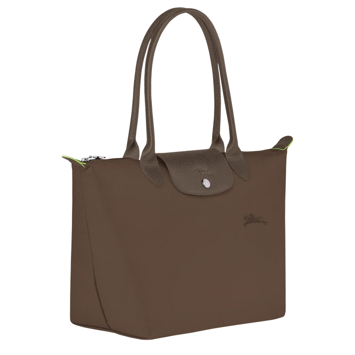 Longchamp Medium Le Pliage tote in terra brown with front logo and structured sides