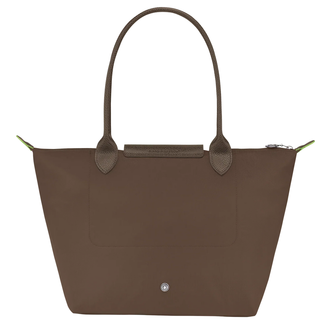 Longchamp Medium Le Pliage tote in terra brown with snap front closure and top strap