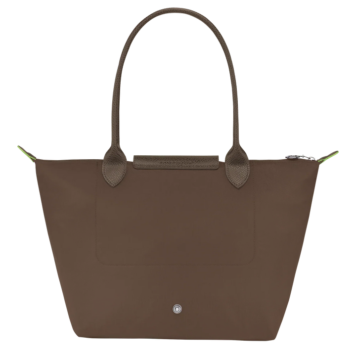 Longchamp Medium Le Pliage tote in terra brown with snap front closure and top strap