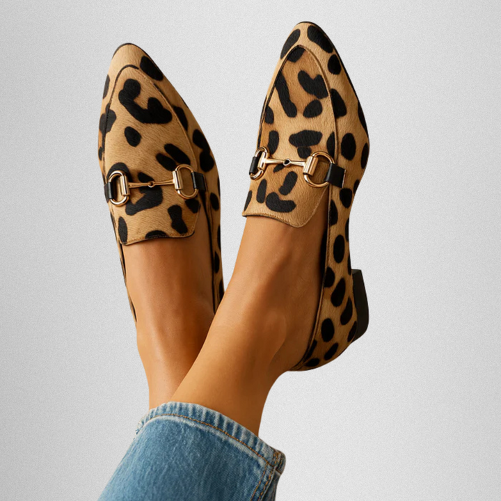 Leopard-print slip-on loafers with metal bit detail, tapered toe