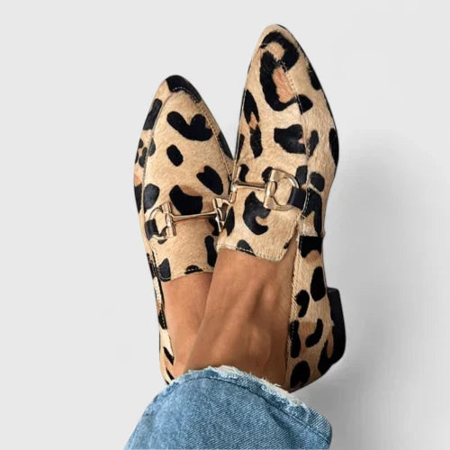 Women's leopard print bit loafers with gold-tone hardware, slip-on style