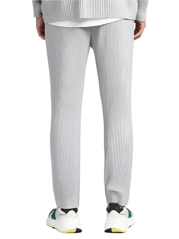 Light gray corduroy cotton pants with vertical ribs, straight leg, ankle hem