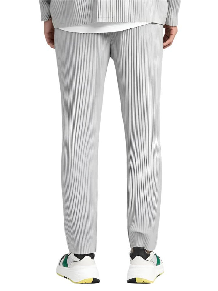 Light gray corduroy cotton pants with vertical ribs, straight leg, ankle hem