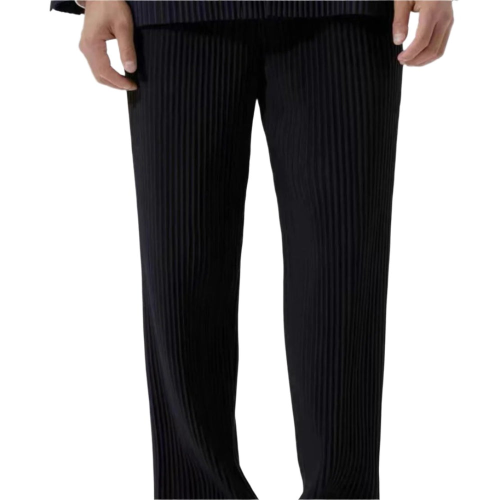Black corduroy cotton pants with vertical ribbed texture, straight leg, ankle length