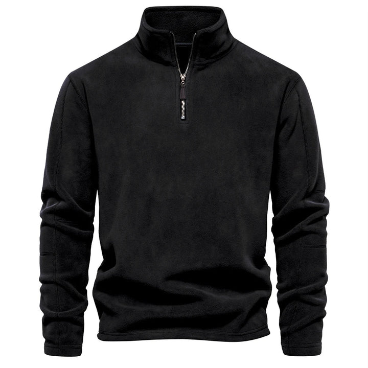 Men's quarter-zip windbreaker jacket, black fleece with stand collar and front zipper