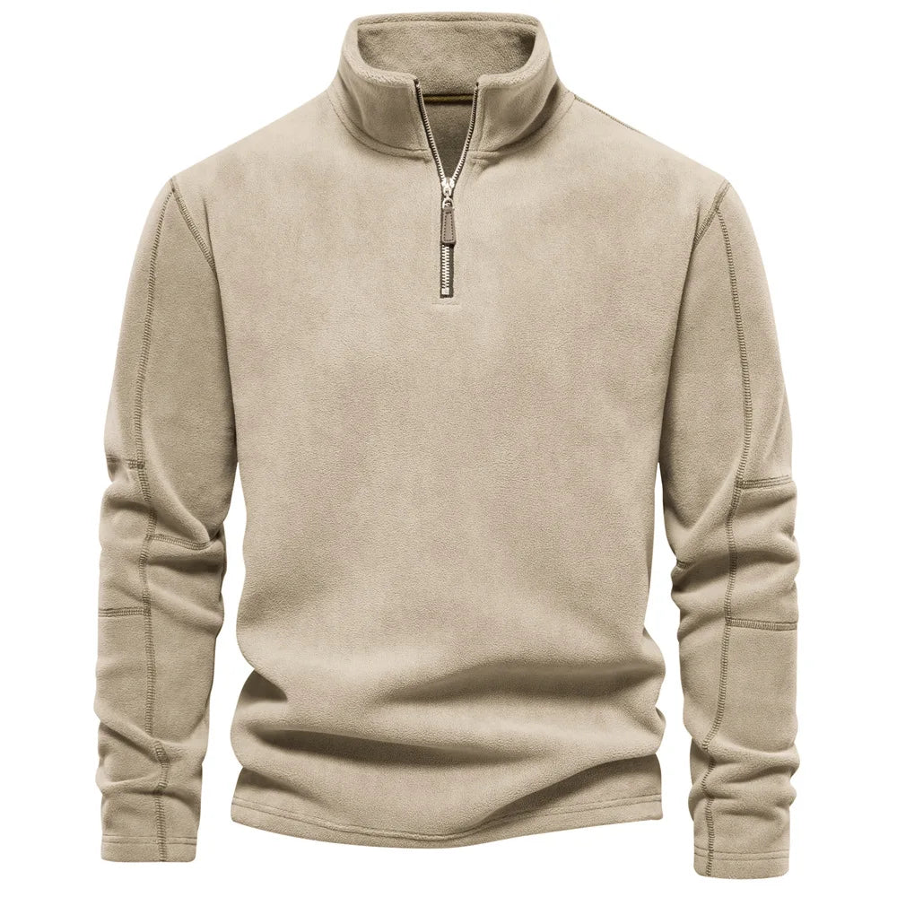 Khaki windbreaker jacket with quarter-zip collar and long sleeves