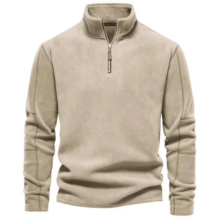 Khaki windbreaker jacket with quarter-zip collar and long sleeves