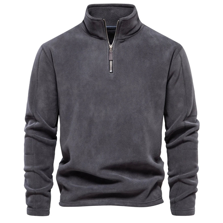 Men's quarter-zip windbreaker jacket, dark gray fleece with stand collar and front zipper