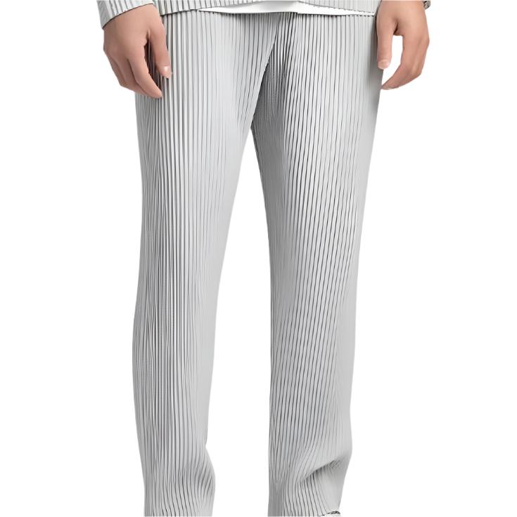 Gray corduroy cotton pants with vertical ribbed texture, straight leg, ankle length