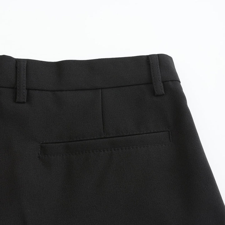Black stretch pants waistband with belt loops and front pocket opening