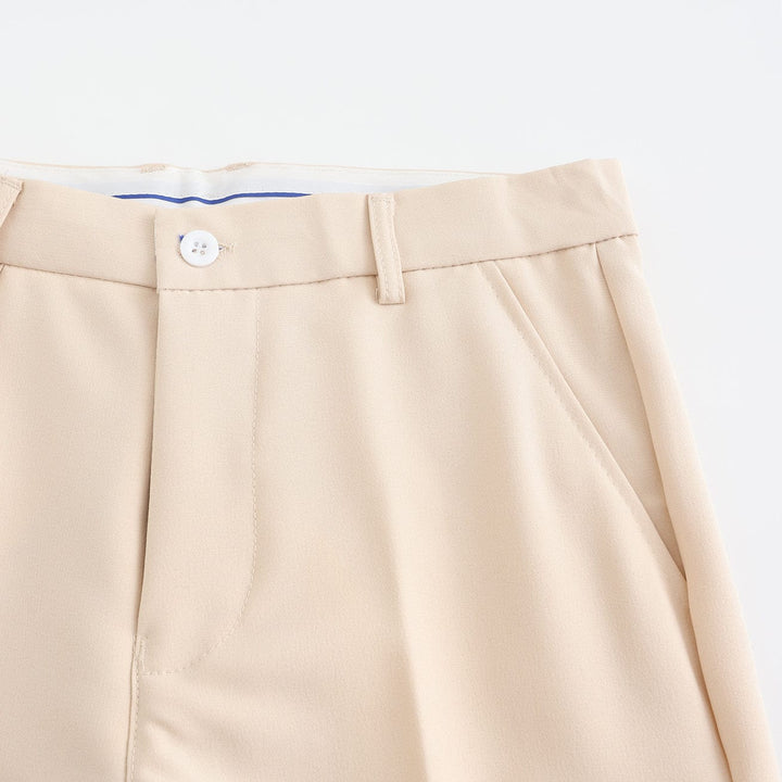 Nude stretch pants front waistband with button closure and belt loops