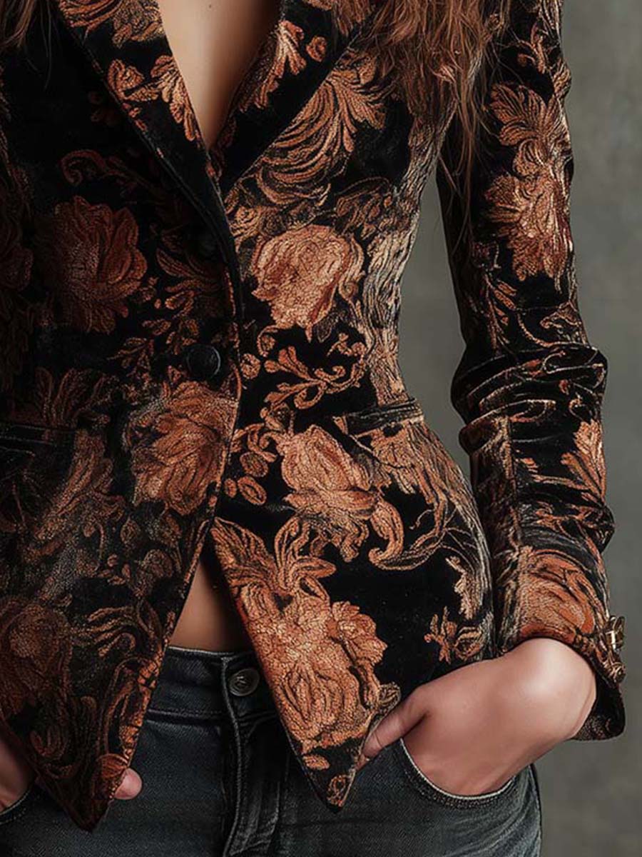 Arabella | Black & Bronze Floral Tailored Blazer