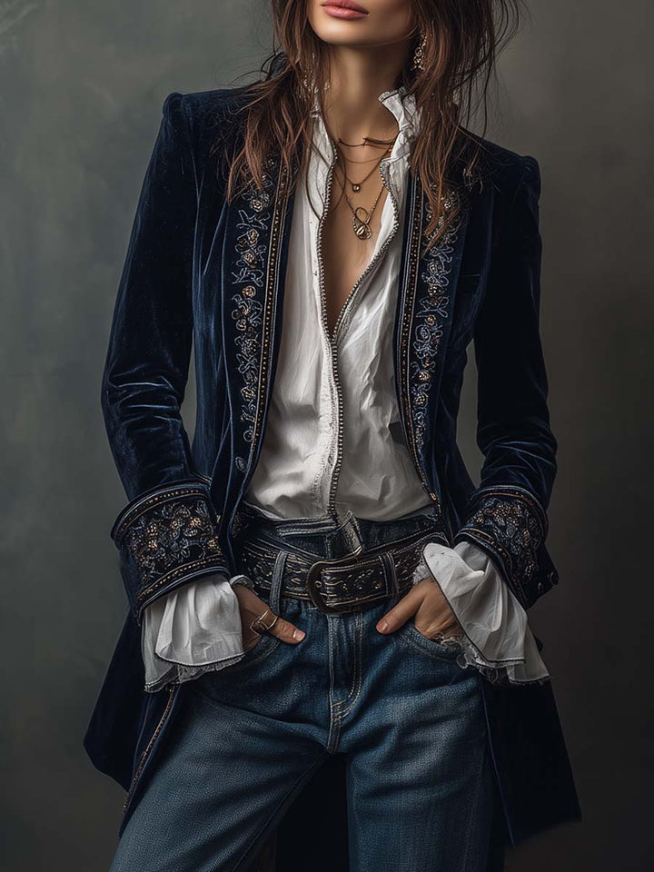 Vivienne | Midnight Embroidered Blazer