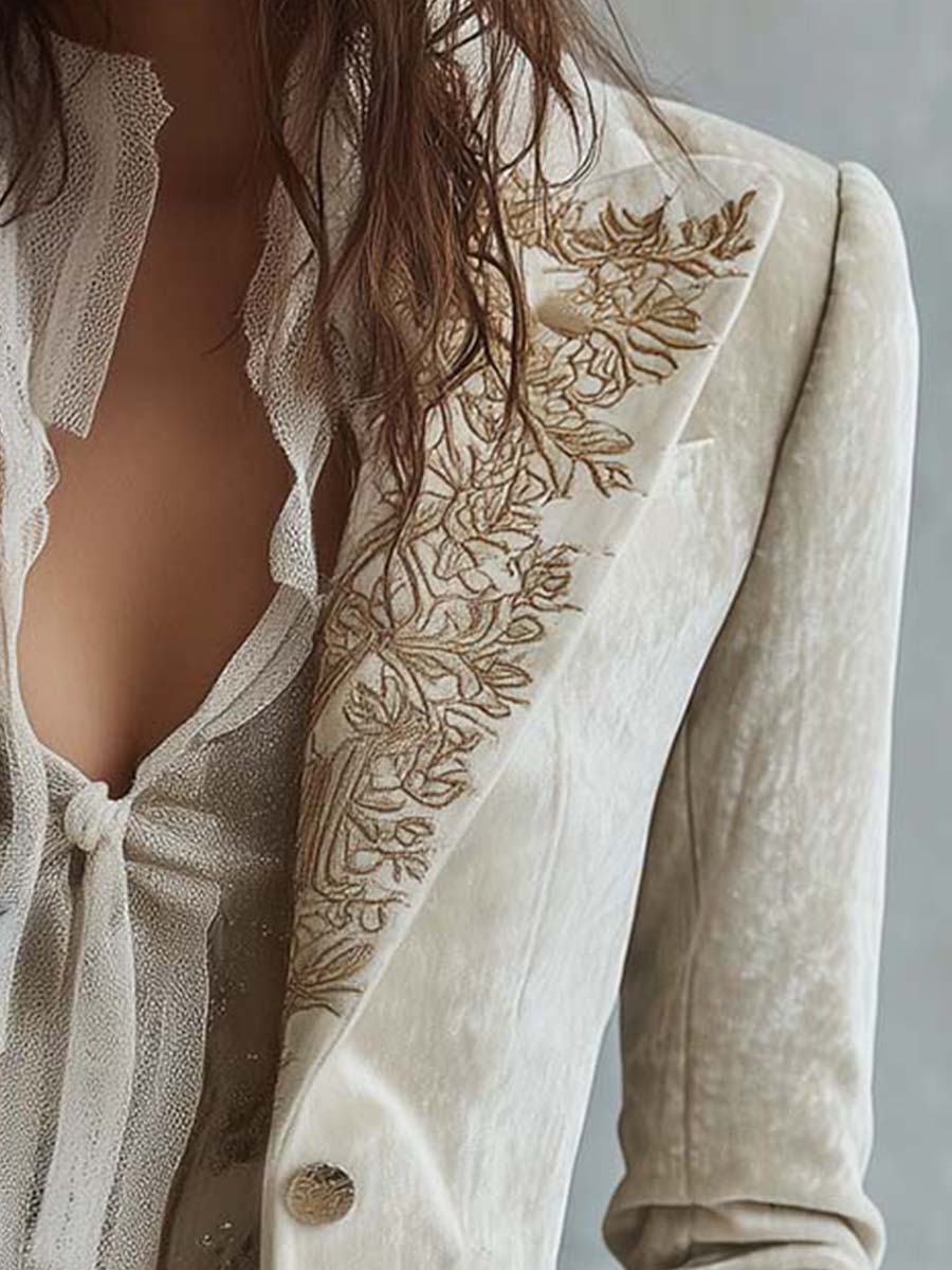 Camille | Ivory Embroidered Tailored Blazer