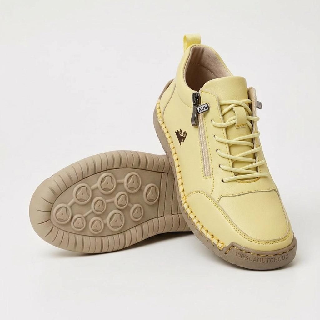 Side-zip lace-up sneakers in yellow with lace-up front and side zipper detail